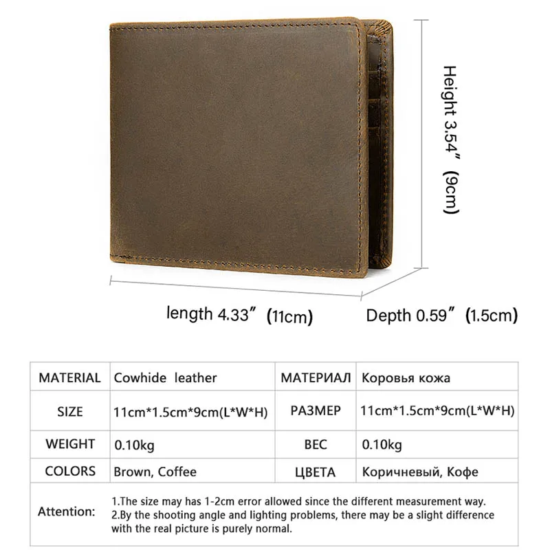 Luufan Crazy Horse Leather Mens Wallet Simple Genuine Short Bifold Purse Man Card Holder Zipper Coin Pocket Male Wallets | Багаж и сумки
