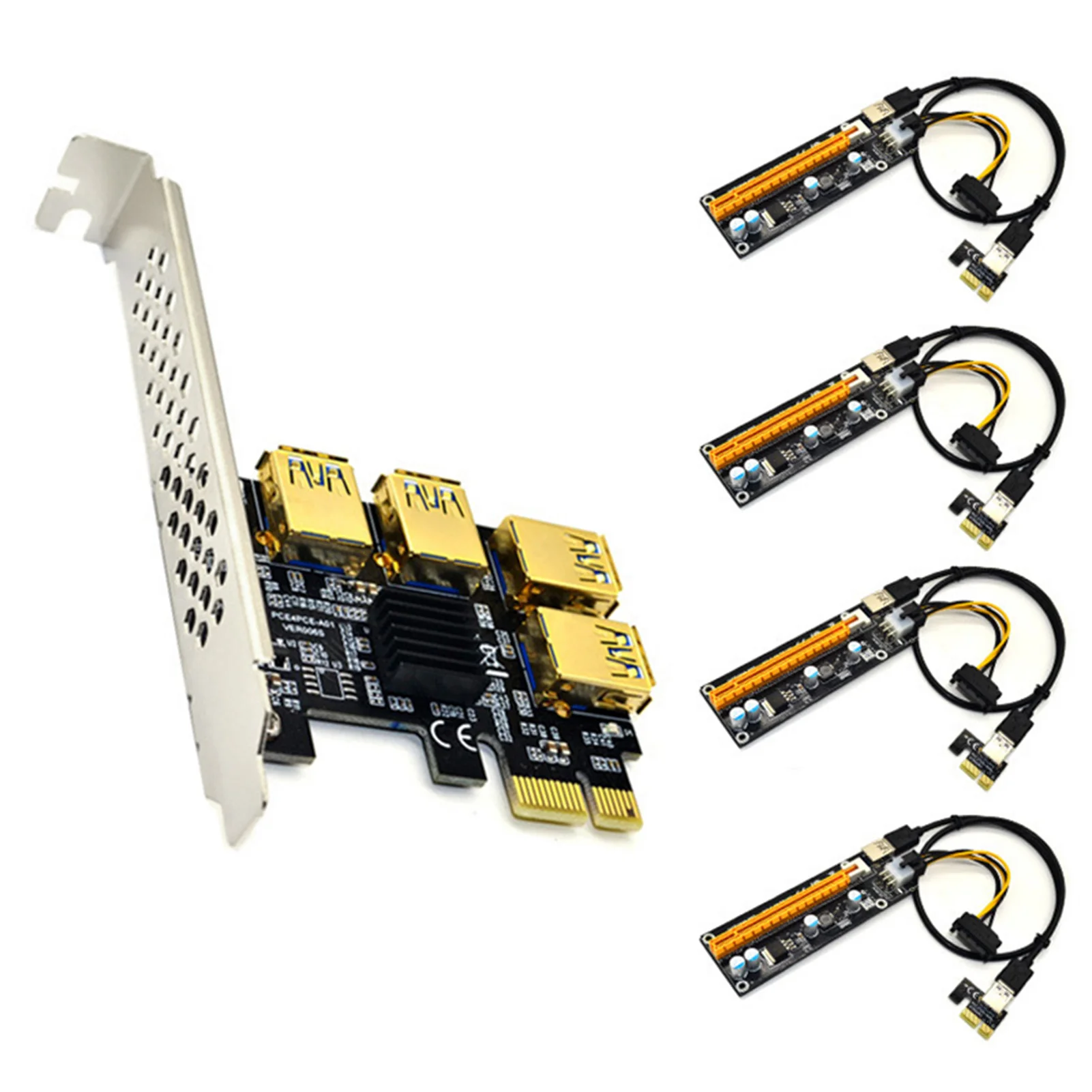 

4 Port PCIe Riser Adapter Board PCI-E 1x to 4 USB 3.0 PCI-E Rabbet GPU Computer Cables Connectors Adapter Board SP99