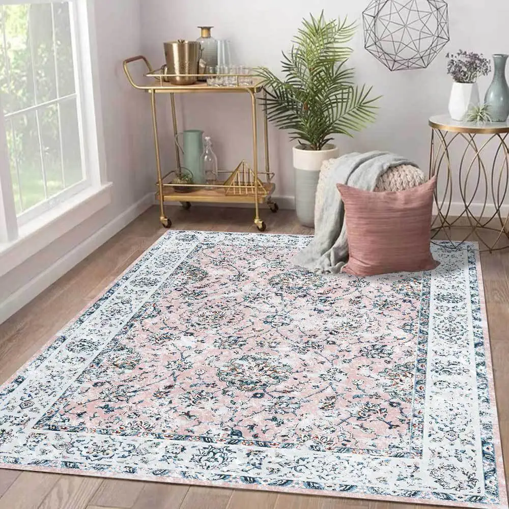

Nordic Style Home Decor Area Rug for Living Room Vintage Orange Flower Pattern Bedroom Rug Anti-Wrinkle Door Mat New