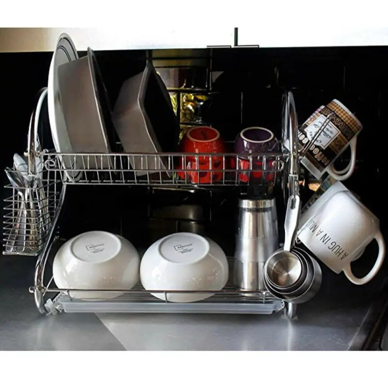2 х уровневые Кухня Нержавеющая сталь со сушилкой для посуды над держатель