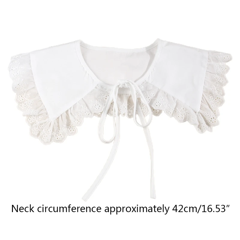 

066F Detachable False Collar Embroidery Stringy Selvedge Cotton-Made Covering Collar for Women Girls Elegant Style