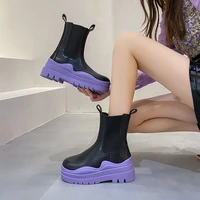 chelsea boots for women winter shoes fashion casual leather platform short boots chunky ankle boots slip on girl 2021