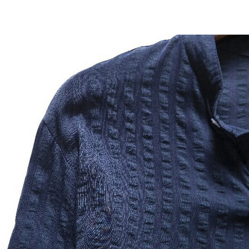 

Breathable Bubble Cotton Casual Fashion Linen Loose Pullover Hawaiian Shirt Solid Long Sleeve Botton Oversized Chemise Homme