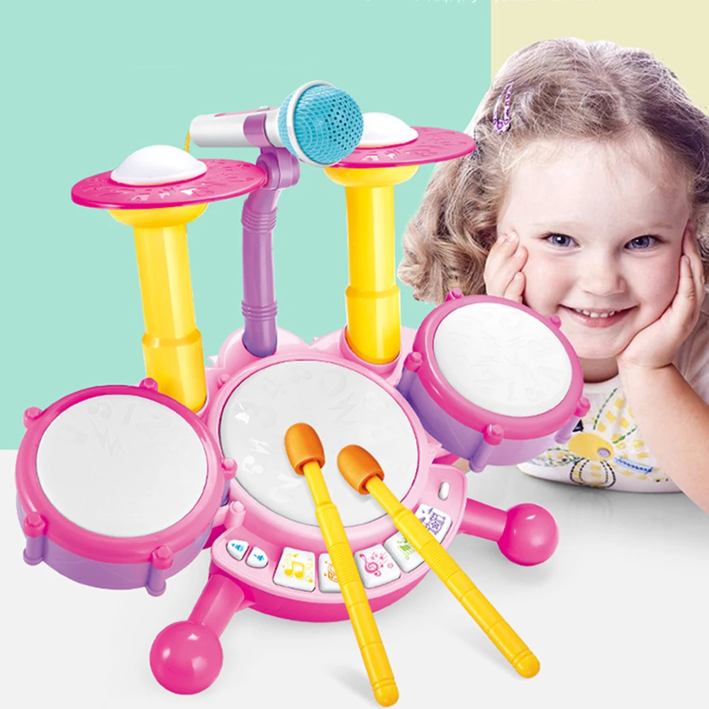 

Kids Musical Toy Set Roll Drum Musical Instruments Band Kit Kids Early Educational Toy Flash Light Toy Adjustable Microphone Toy