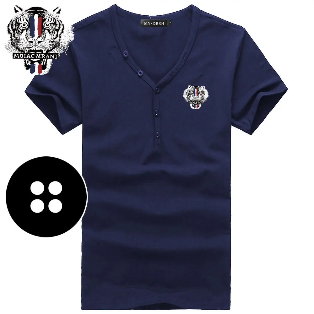 A66-Short-Navy Мужские облегающие футболки, летние хлопковые футболки, мужские повседневные майки, облегающие футболки с v-образным вырезом и пуговицами, футболки с коротким рукавом, большие размеры S-3XL - Цвет: A66-Short-Navy
