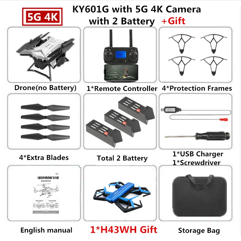 W6 4K Cam Carry Bag Радиоуправляемый Дрон KY601G gps Квадрокоптер с 5G 4K HD камерой 2000 м Дистанция управления Pro селфи следуем за мной Квадрокоптер Fly 20 минут - Цвет: W6 4K Cam Carry Bag