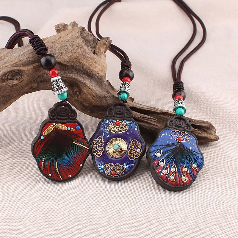 Этнический стиль непальская эбеновая цепь для свитера подвески в виде перьев