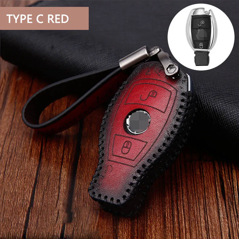 TYPE C RED SET Чехол для ключей в стиле ретро, брелок для ключей, брелок для Mercedes Benz AMG W203 W210 W211 W124 W202 W204 W205 W212 W176 CLS CLA - Название цвета: TYPE C RED SET