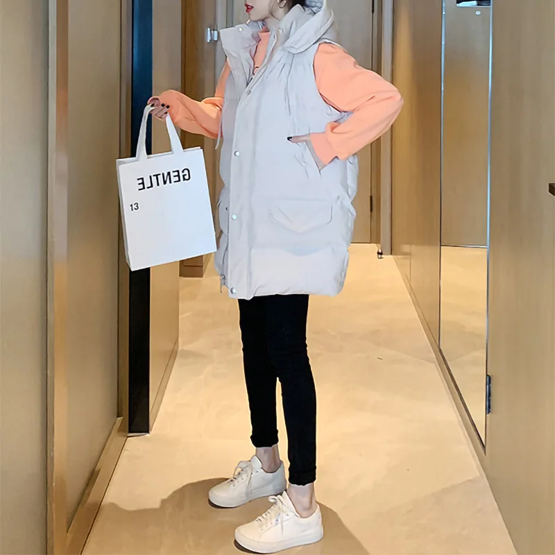 

Sleeveless Jacket Women 2020 Autumn and Winter New Korean Style Waistcoat Outer Vest Mid-length Down Cotton Vest Women