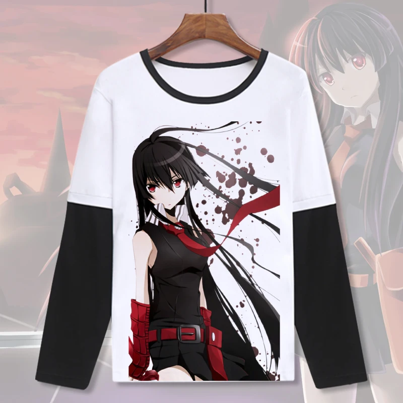 Akame ga KILL! Летняя хлопковая футболка с длинным рукавом Татсуми Акаме мин Леон Esdeath |