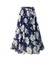 summer plus size a skirt with straps chiffon midi skirt floral print ladies belt skirts women korean fashion high waist skirt