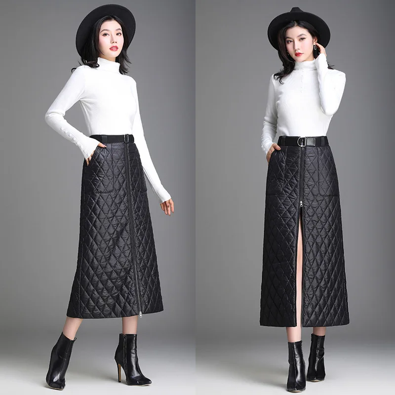 Юбка трапециевидная Женская на молнии с завышенной талией зимняя размера плюс |