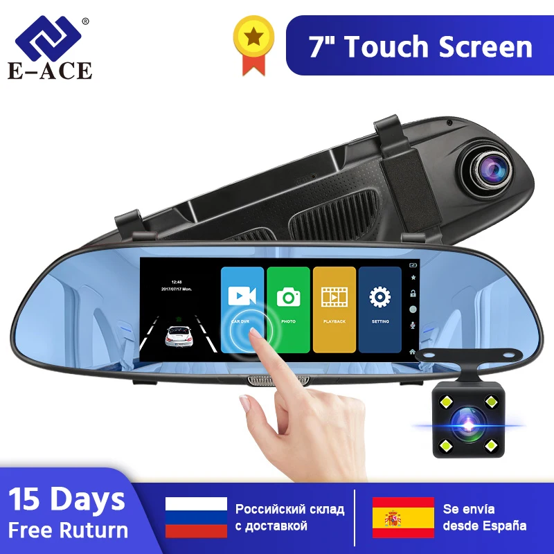 E-ACE Автомобильный видеорегистратор FHD 1080P 7,0 дюймов, видеорегистратор, зеркальная камера, двойной объектив с камерой заднего вида, Автомобильный регистратор, видеорегистратор
