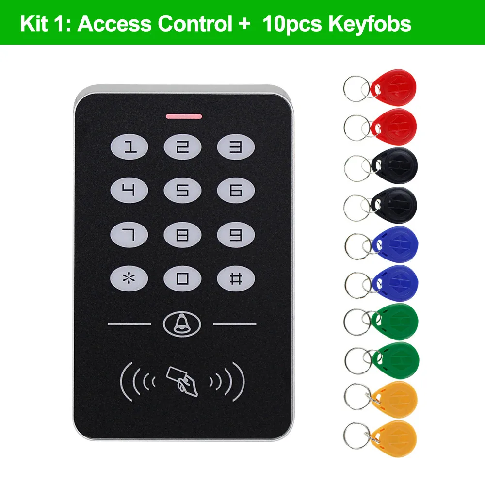 RFID Keypad with Key Система контроля допуска к двери комплект RFID Клавиатура контроля доступа+ блок питания+ Электрический магнитный замок болт ударные замки+ 10 шт. ключи - Цвет: RFID Keypad with Key