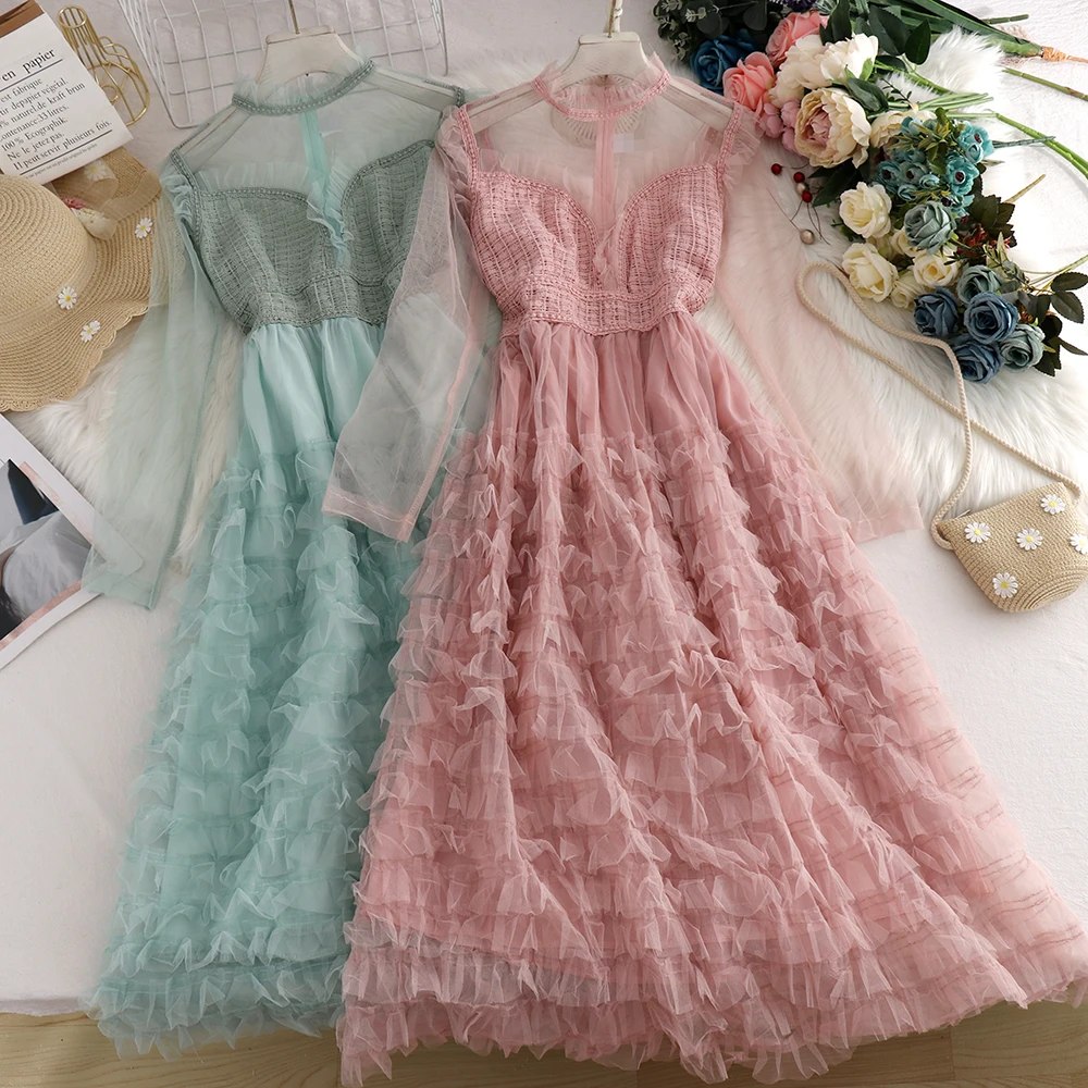 Женское кружевное Сетчатое длинное платье для выпускного вечера газовое