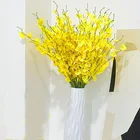 Искусственный цветок, 5 вилок, желтая танцевальная Орхидея, фалаенопс для дома, свадебное украшение, поддельная Цветочная композиция, сделай сам, Комнатные растения