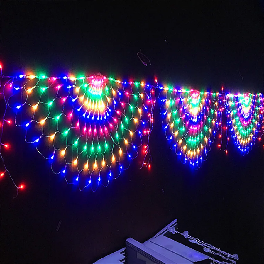 

3M 424LED 3pcs Peacock Curtain Icicle String Light Christmas Mesh Net Fairy Garland Light Party Wedding LED Net Light