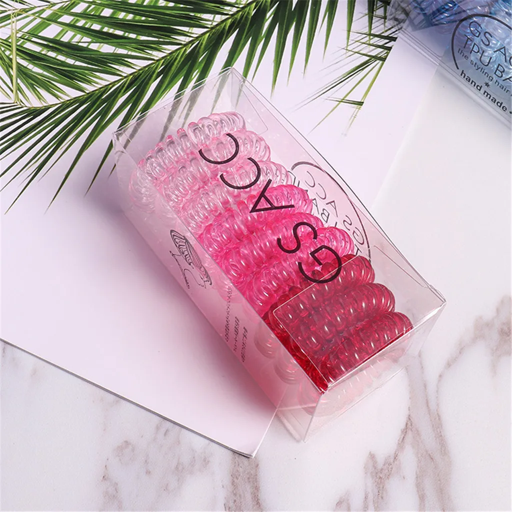 

5 Box Hairband Valentine's Day Gift Spiral Hair Ties Phone Cord Hair Ties Elastic Gradient Color Ponytail Hairband Line Loop