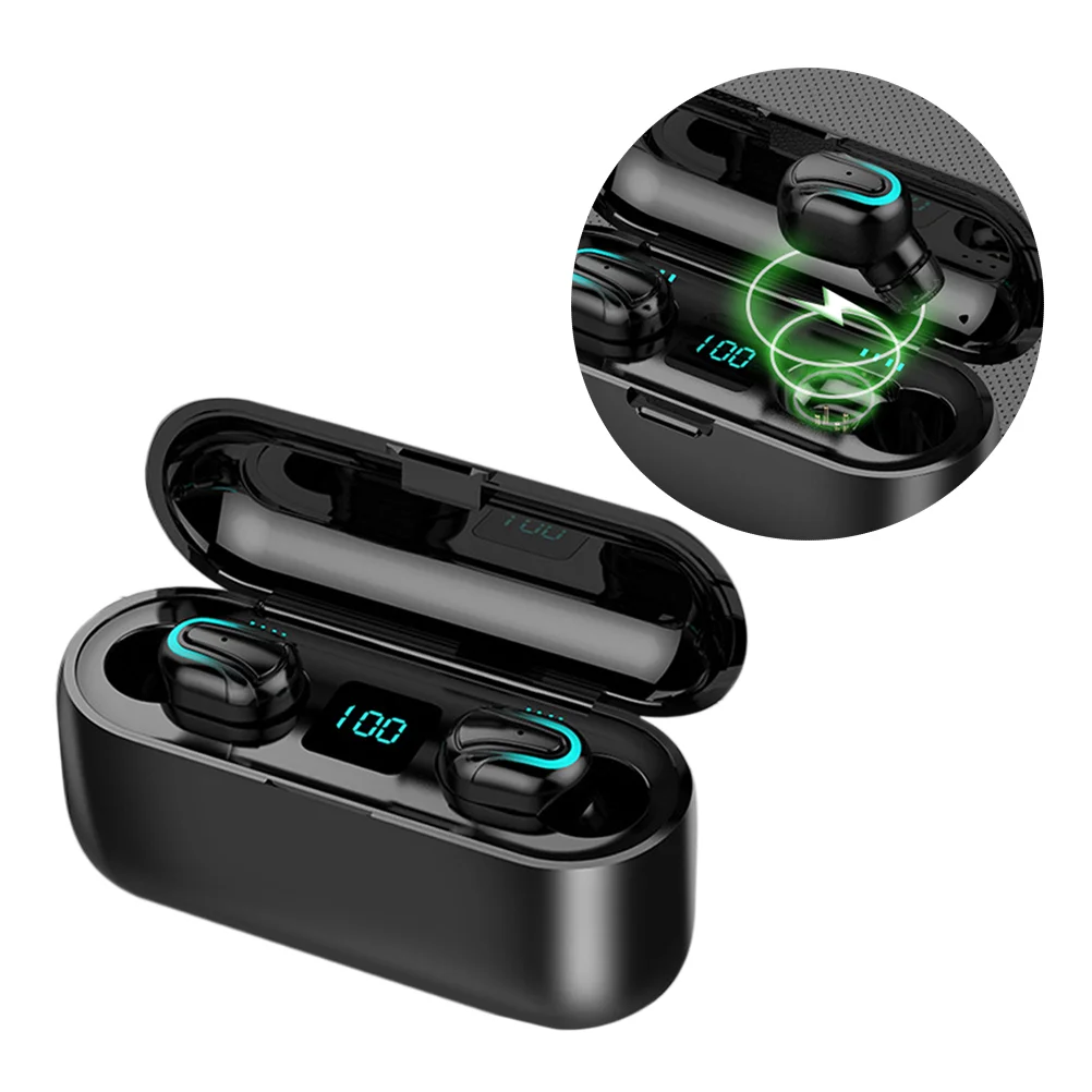 

1 Set of Digital Display Dual Mini 5.0 Stereo Headphones Wireless Connection Sports Hi-fi Headphone (Black)