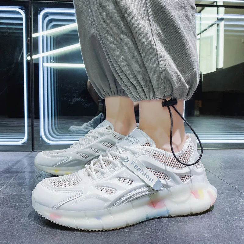 

Мужские кроссовки, летние повседневные сетчатые дышащие удобные мягкие кроссовки светильник кие, на толстой нескользящей подошве, на шнуро...