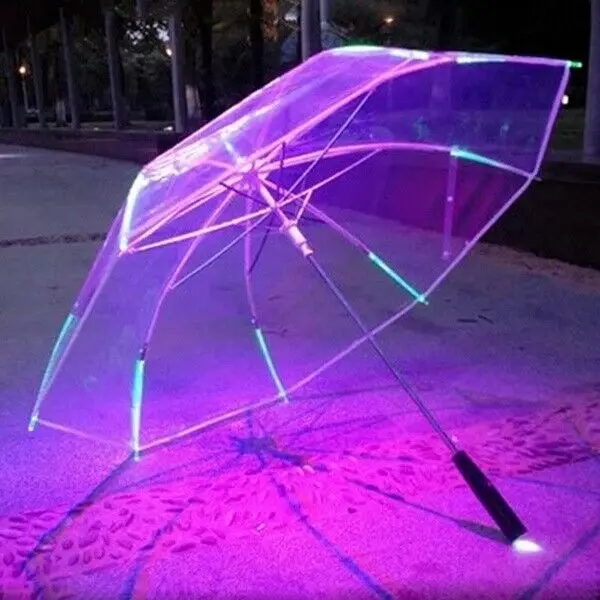 

2020 New Hot Fashion Cool Umbrella With LED Features 8 Rib Light Transparent With Flashlight Handle