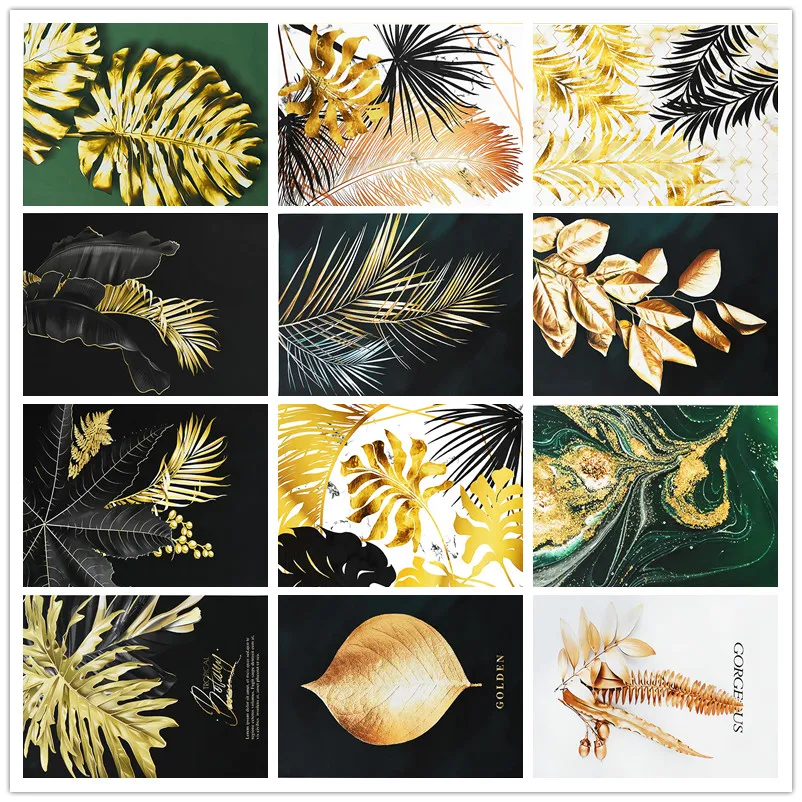 

50*70cm Abstract Golden Plants Leaves Pattern Picture Wall Poster Modern Style Art Canvas Painting Living Room Home Decorations