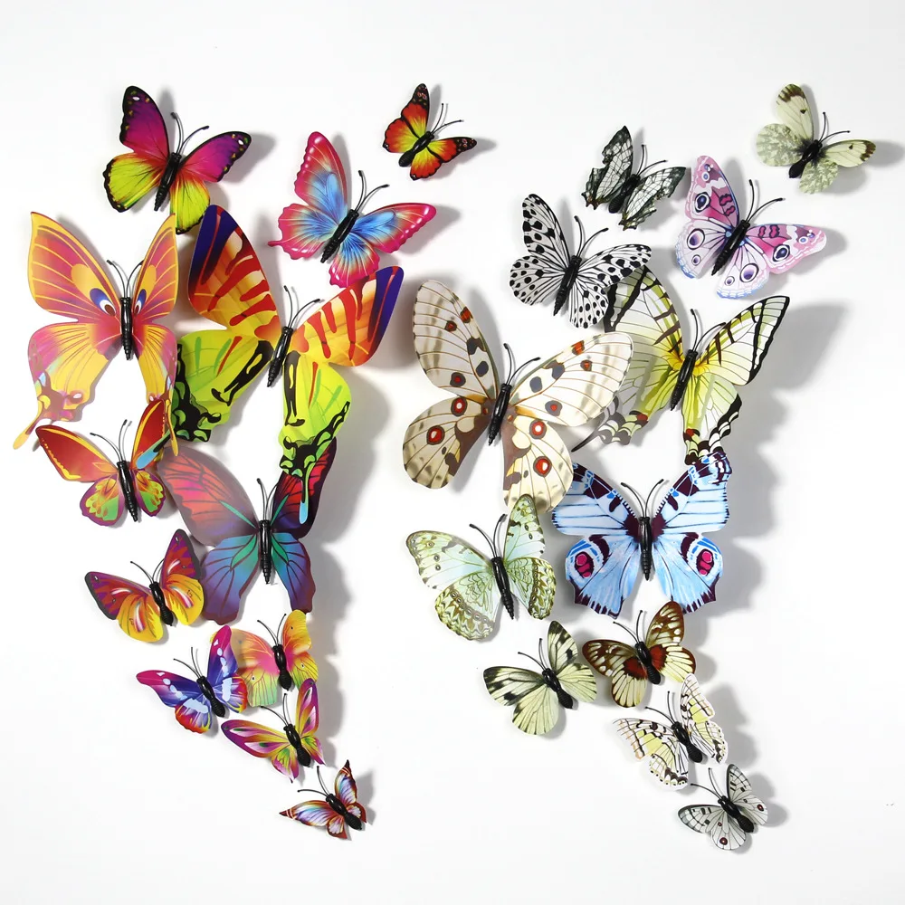 

3D Stereoscopic Simulation Butterfly Furniture Decoration With Magnet And Double-Sided Tape Living Room Refrigerator Decor 12pcs