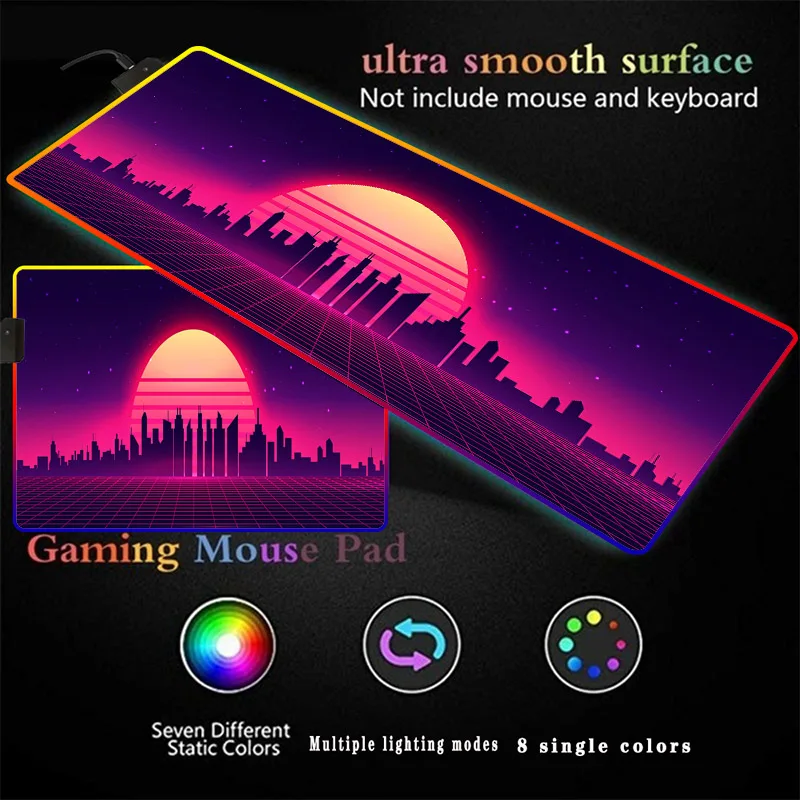 

Neon Sunset Landscape Luminous RGB LED Lights Desktop Gaming Mouse Pad Cushion Accessory for Computer PC Keyboard Desk Carpet