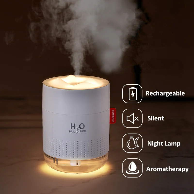 

500ml Wireless Humidifier 2000mAh Rechargeable Cool Mist Ultrasonic Aroma Diffuser Portable H2O Air Humidificador For Home Car