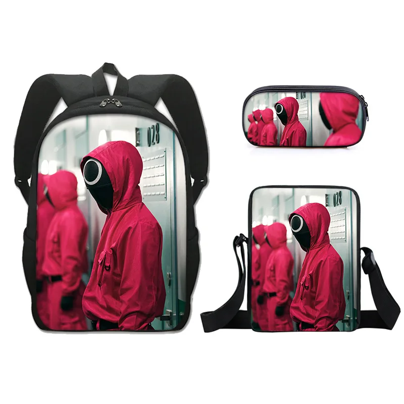 

Сумка для обучения игры кальмар, школьный ранец, рюкзак из полиэстера, однослойная сумка для карандашей, маленькая сумка, посылка из трех пр...