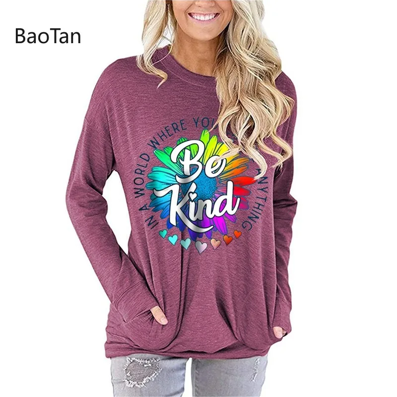 

T-shirt Tops Women 2020 Casual Spring/Autumn Women's Letter Print Loose Round Neck Long Sleeve O-Neck