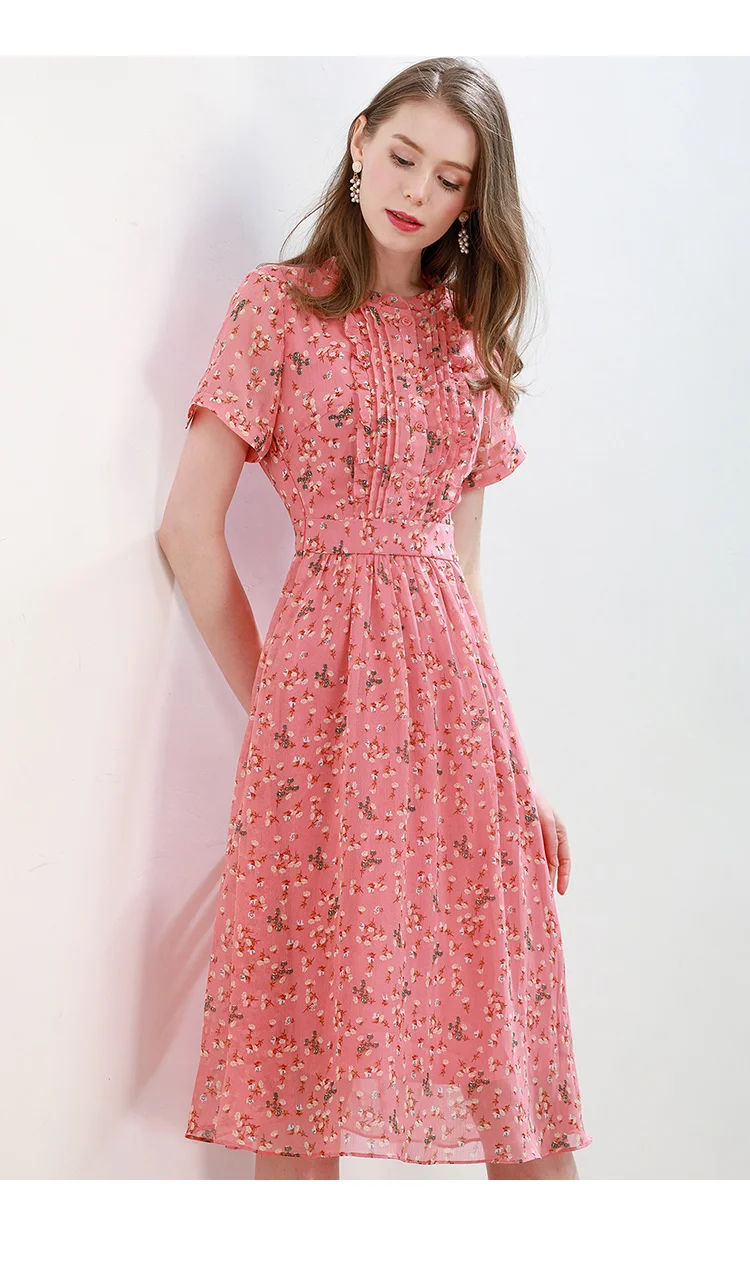 

Dresses Beach Casual Button High Waist Vestidos Plus Summer Red Floral Chiffon Dress Short Sleeve A-Line Elegant Party