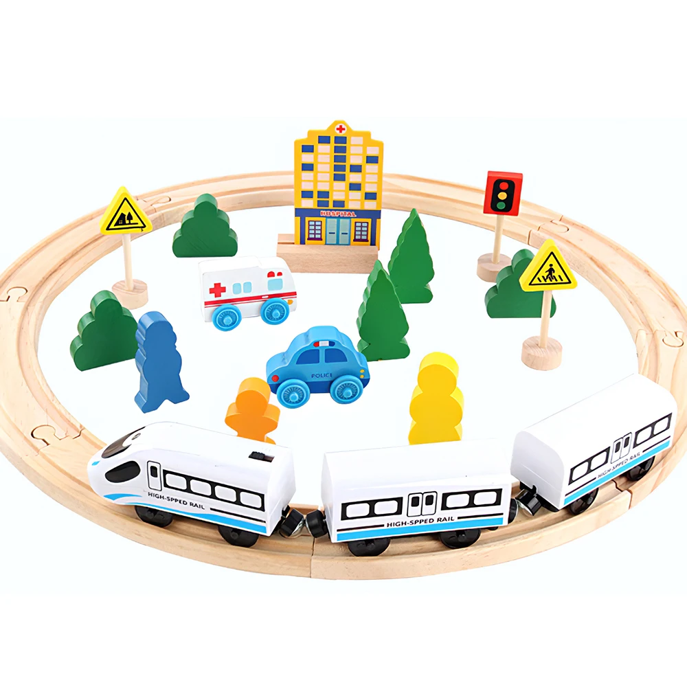 

1 Set Cityscape RC Electric Train Railway Toy Set Wooden Railway Track Traffic Toy For Kid Kids Building Blocks Trains Track Toy