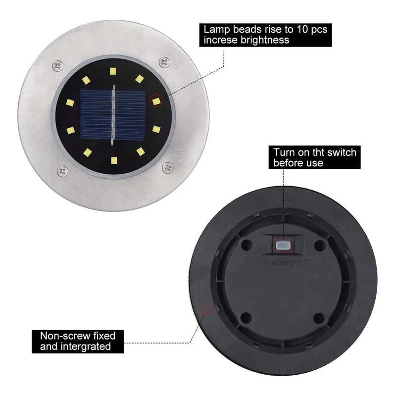 8/12LED солярные наружные фонари сад путь Водонепроницаемый в зарытый землю