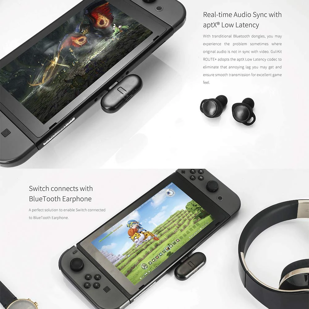 Беспроводной аудиоадаптер Route + Pro с функцией голосового чата aptX низкой задержкой