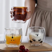 260300ml double heat resistant glass cup panda dog animal double glass coffee mug christmas gift lovely breakfast milk cup