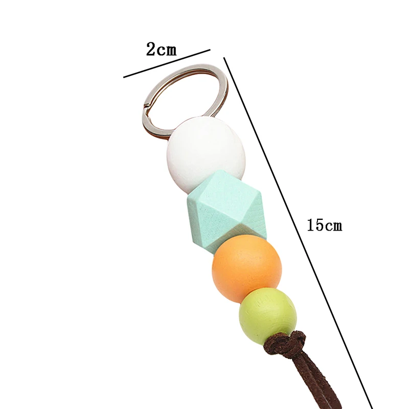 

New Multicolor Geometric Wood Beads Keychain For Bag Round Wooden Beads Keyrings Gifts Bag Accessories
