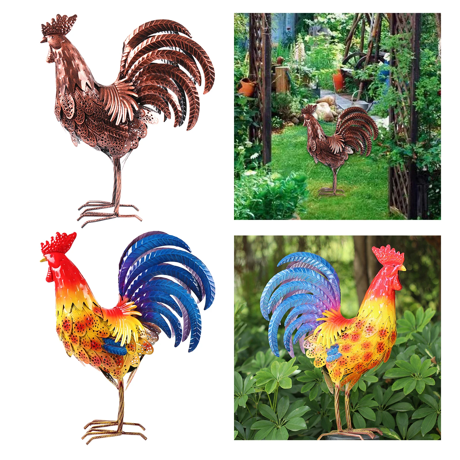 

Metal Rooster Statues Outdoor Sculpture Ornament for Lawn Backyard Garden Patio Decorations