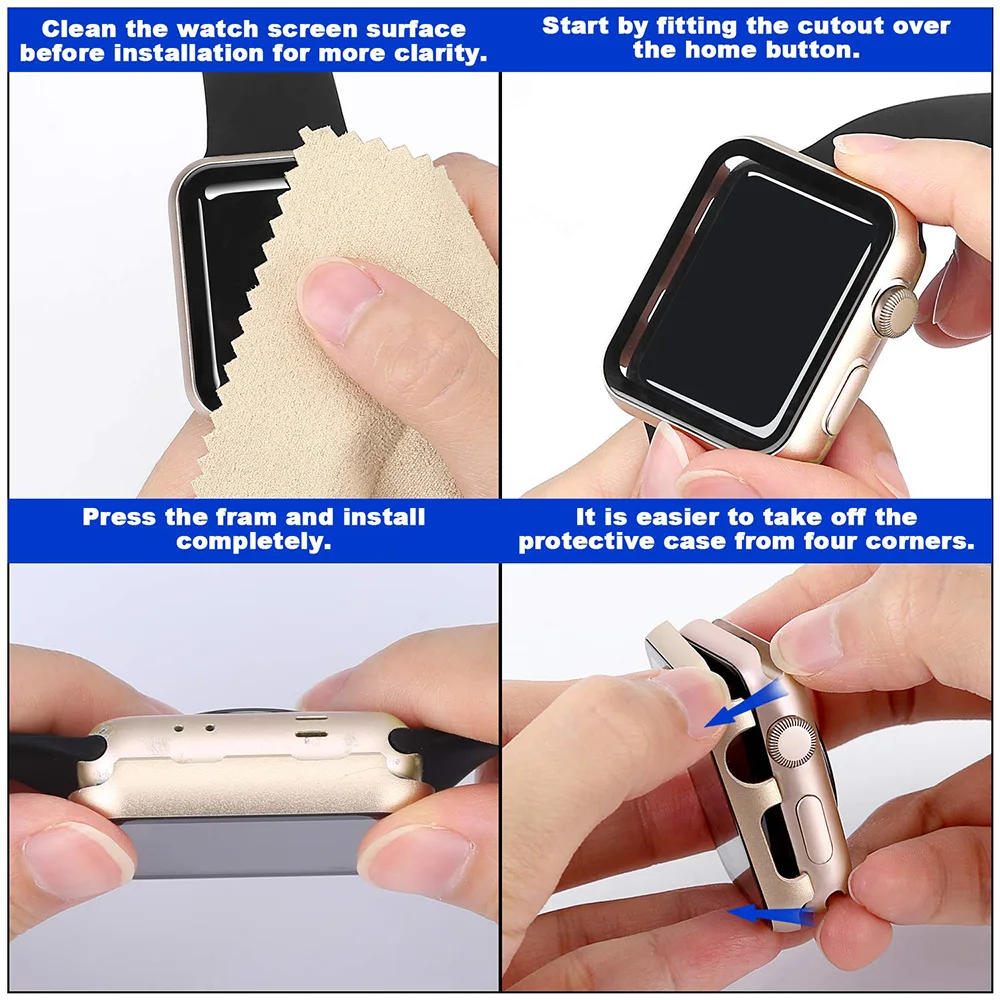 

Metal Case and Tempered Film glass for Apple Watch 42mm 38mm 44mm 40mm Cover iWatch SE 6 5 4 3 2 1 Watch Protective Case Shell