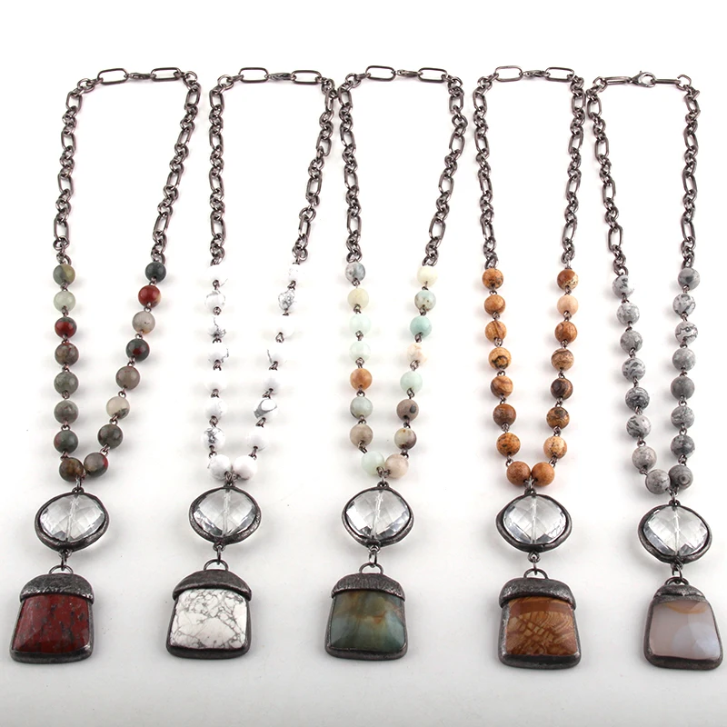 Женское колье чокер с подвеской ожерелье из натурального полудрагоценного камня