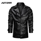 Мужская куртка из искусственной кожи, черная мотоциклетная куртка из искусственной кожи, Мужская Уличная Длинная ветровка, новинка 2022, Осенний Повседневный Тренч, байкерское пальто, одежда