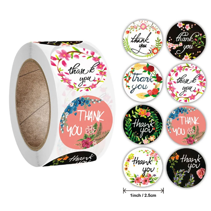 

500Pcs/Roll Thank You Stickers For Seal Labels 1 Inch Gift Packaging Stickers Birthday Party Offer Stationery Sticker