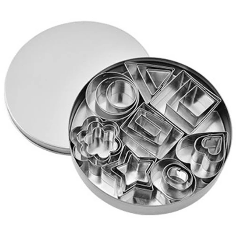 

Practical 27 Pcs/Set Stainless Steel Fondant Cake Baking Mold Round Heart Flower Star Shape Omelette Mold Cookie Biscuit Cutter