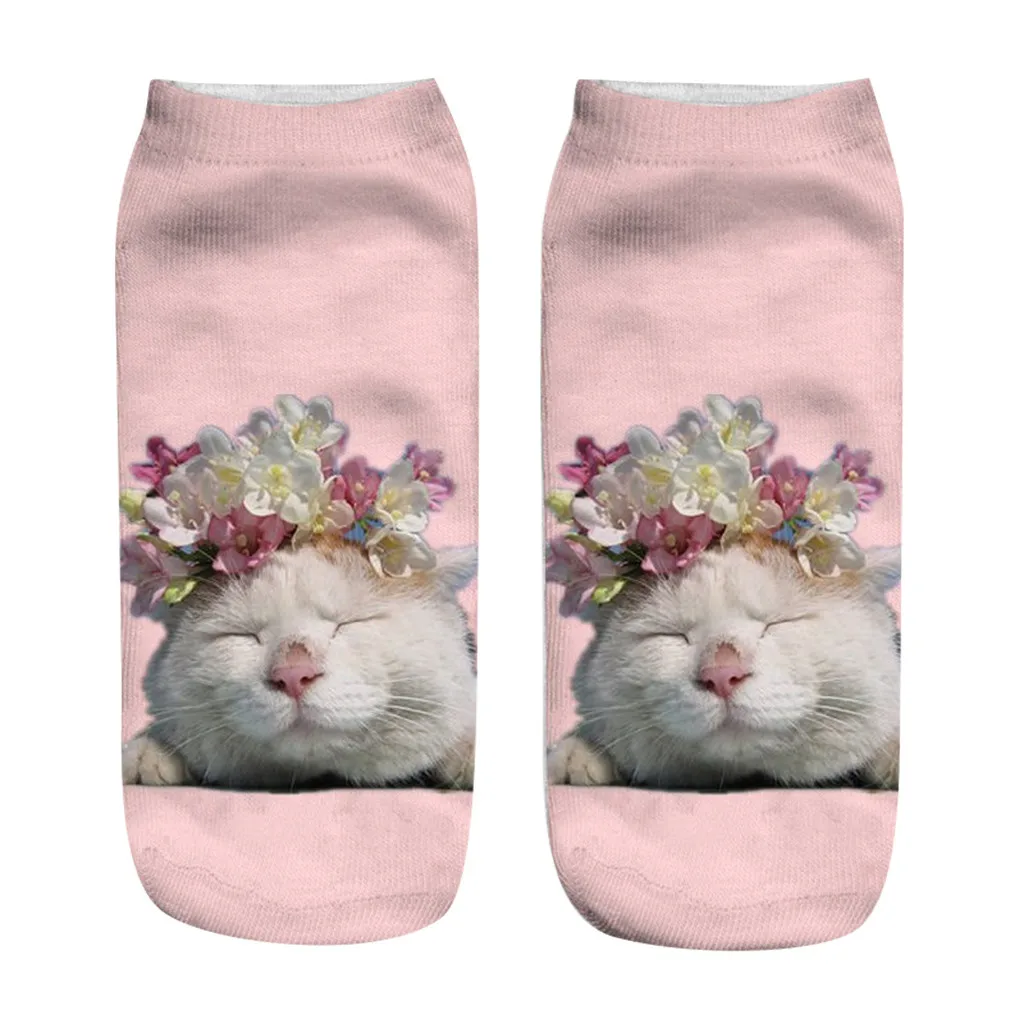 Унисекс Забавные 3d модные повседневные Носки с принтом кота милые короткие