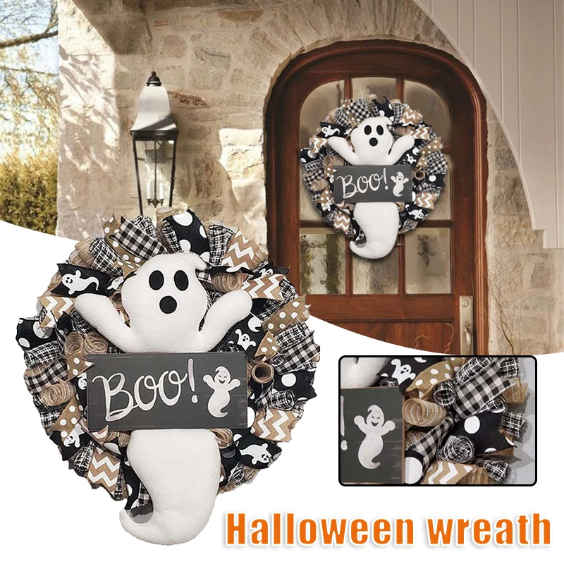 

NEW Farmhouse Halloween Ghost Wreath Boo Ghost Wreath Cute Front Door Hanging Ornament Festival Home Decoration