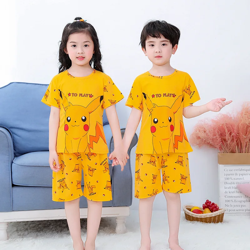 Одежда для маленьких девочек с покемоном Пикачу летняя одежда сна мальчиков