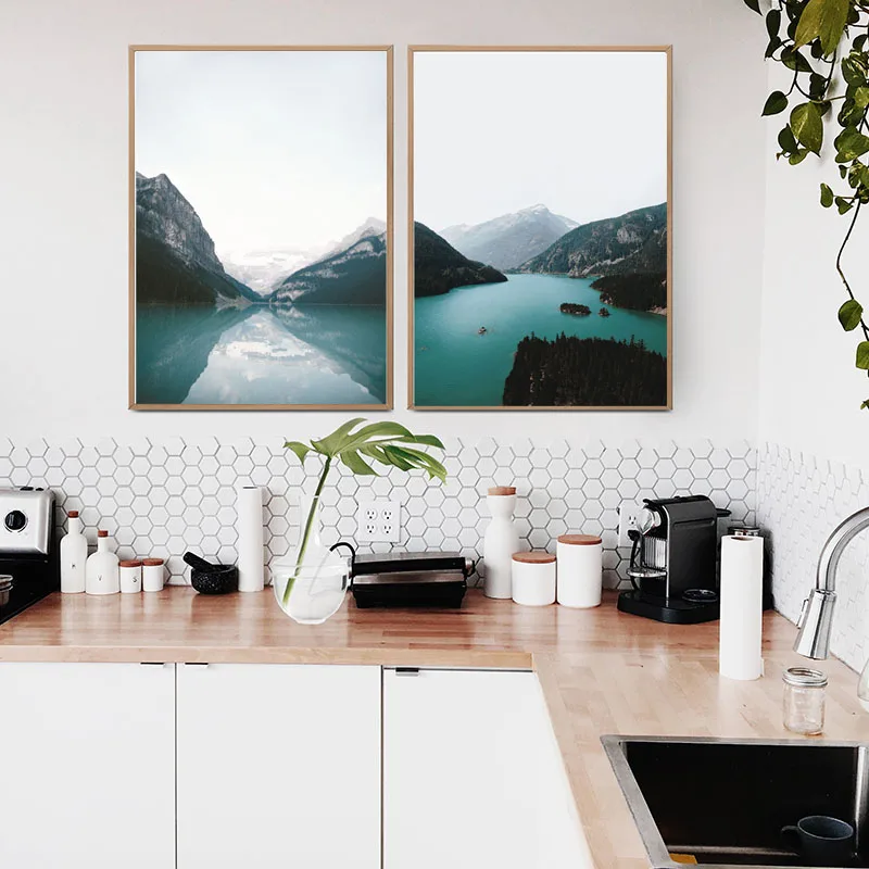 Горный плакат отраженный озером пейзаж настенная живопись холст скандинавские