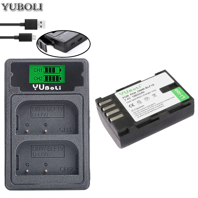 charger and 1battery 2 шт. 1860 мА/ч, DMW-BLF19 ДМВ BLF19 BLF19E DMW-BLF19e DMW-BLF19PP Батарея+ ЖК-дисплей Dual USB Зарядное устройство для цифрового фотоаппарата Panasonic Lumix GH3 GH4 GH5 G9 - Цвет: charger and 1battery