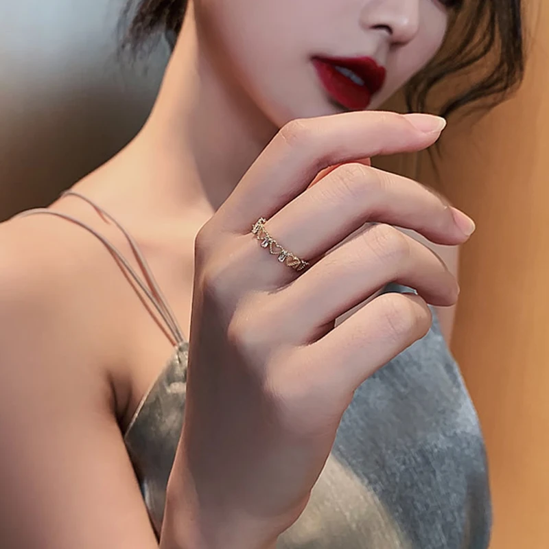 

Новое открытое Золотое кольцо в форме сердца из Южной Кореи, изысканное модное простое кольцо на указательный палец, женское банкетное ювел...