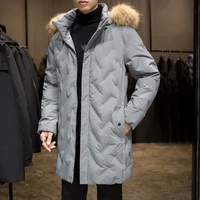 90 white duck down padded mens winter warm jacket 2021 new fur hooded windbreaker outwear black grey thicken long down coats